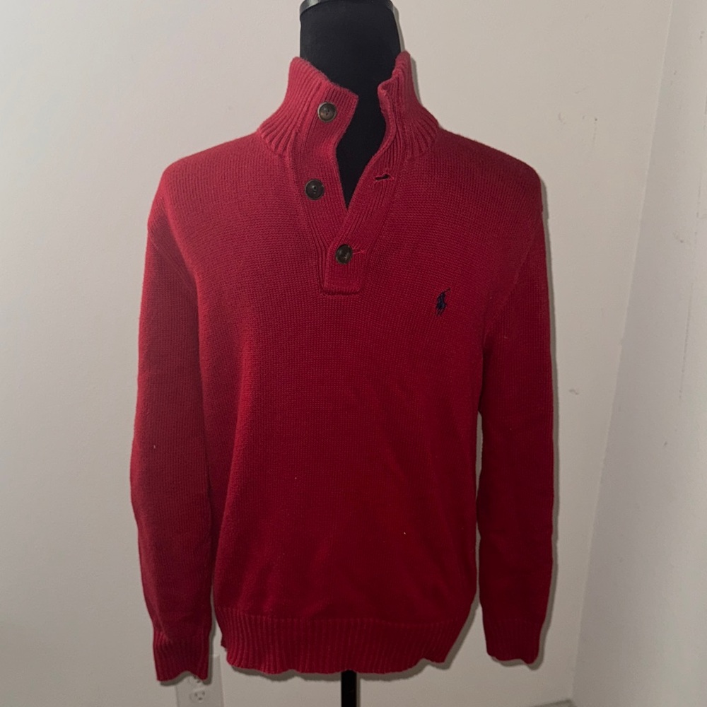 Polo by Ralph Lauren Men's‎ vintage 1/4 button Turtleneck cottonSweater Red Sz S